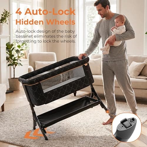 Pamo babe Bedside Bassinet for Baby, 3-in-1 Foldable Travel Bassinet with Wheels, Portable Baby Bassinet Adjustable Height, Storage Bag, Baby Bedside Sleeper Ideal Gift for Newborn Parents (Grey) thumbnail 7