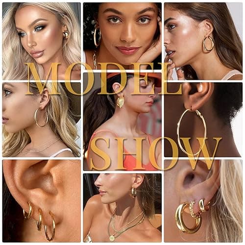 42 Pairs Gold Hoop Earrings Set for Women, Fashion Chunky Pearl Earrings Multipack Twisted Statement Earring Pack, Hypoallergenic Small Big Hoops Earrings for Birthday Party thumbnail 6
