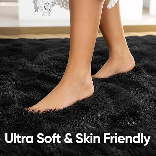 7x10 Extra Large Black Area Rug for Living Room Bedroom Dining Room, Fluffy Shag Soft Plush Furry Carpet Solid Color, Non-Slip Indoor Floor Mat for Kids Home Decor thumbnail 5
