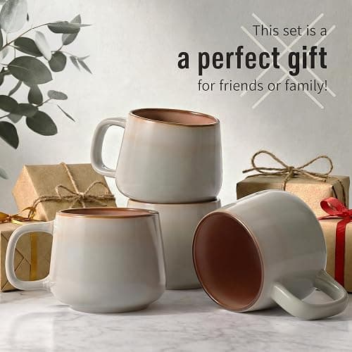 Ava Nord Large Ceramic Coffee Mugs Set of 4 | 470 ml Stoneware Coffee Cups | Lead-Free, Non-Toxic | Microwave and Dishwasher Safe | Comfortable Handle | Nordic Design for Tea, Cocoa, Latte | Sage Ash thumbnail 7