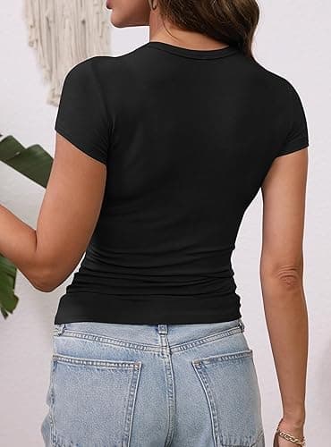 GEMBERA Womens' Stretchy Scoop Neck Short Sleeve Shirts Fitted Casual Basic Top T-Shirts thumbnail 3