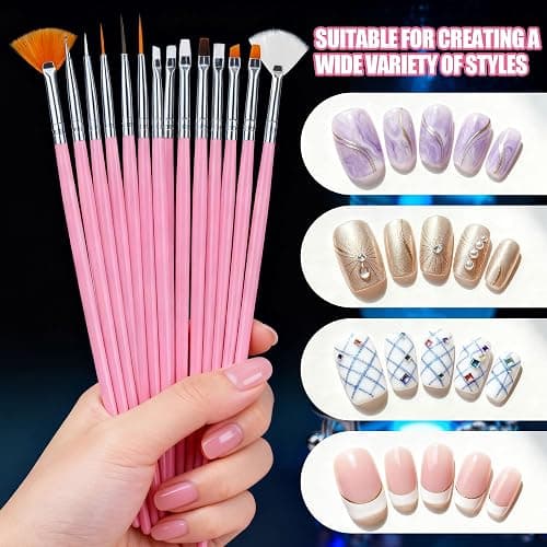Artdone Nail Art Brushes With Nail Stands Nail Art Tool Set, Dotting Tools, Dust Brush,Striping Brushes for Long Lines, Drawing Pen For Gel Polish Design supply thumbnail 5