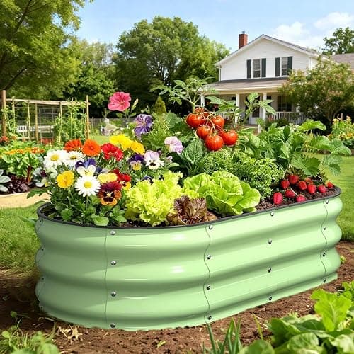 Yumatum Raised Garden Bed 4×2×1 FT, Galvanized Metal Raised Planter Box, Vegetable Planting Container with Safety Edge Trim, Hardware & Gloves Included, Fruit Green for Backyard Patio Balcony thumbnail 2