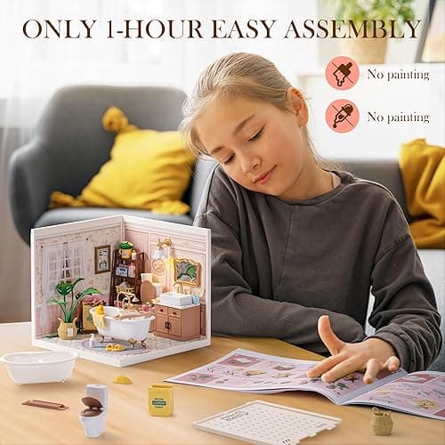 Rolife Super Creator-DIY Plastic Miniature House for Adults, Mini Blocks Model Kit Building Set for Teens 8-12, DIY Crafts/Hobbies/Building Blocks Toys for Teens&Adults (Pop Bubble Bathroom) thumbnail 5