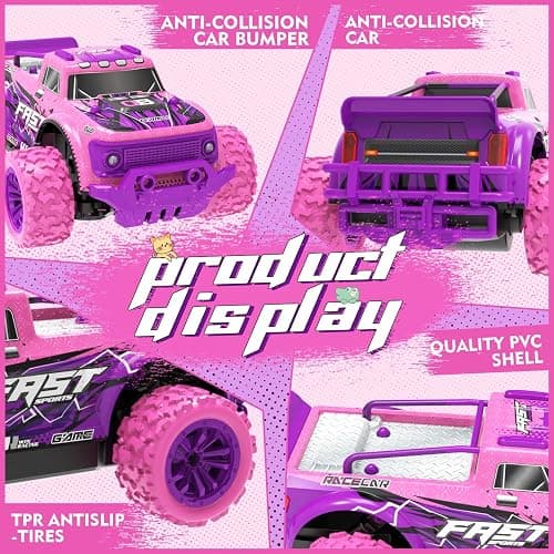 iDrone Remote Control Car for Girls: 1:20 Scale Pink Purple Rc Truck with LED Light and DIY Windmills - 20Km/h All Terrain Fast RC Cars, 2.4GHz Monster Truck Toys for Kids Gift thumbnail 6