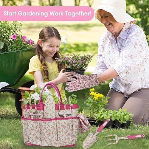 MYMULIKE Gardening Tools for Women, 26 Pieces Garden Tools Set, Gardening Gift Set with Storage Bag, Gloves,Gardening Supplies- Butterfly Decors and Colorful Planting Tags Included thumbnail 2