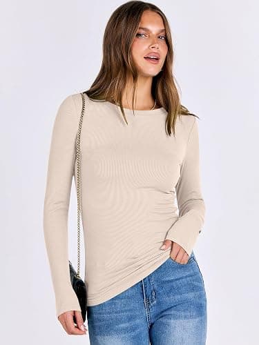 ANRABESS Women Long Sleeve Shirts Rib Knit Slim Fit Tops Basic Tee 2025 Fall Outfits Casual T-Shirt Underscrubs Layer Clothes thumbnail 4