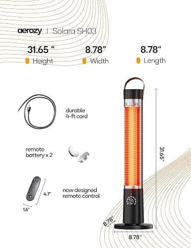 Patio Heater for Outdoor Use, Infrared Electric Outdoor Heater, 1500W Instant Heating, 60-Degree Oscillation, 9 Heat Levels, 9H Timer, Remote, for Garage, Backyard, Large Room, Indoor, 32.2", Black thumbnail 2