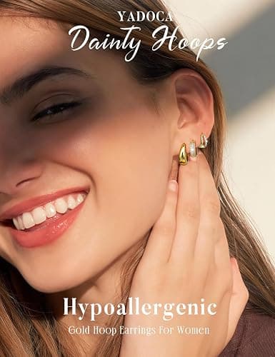 YADOCA Small Gold Hoop Earrings for Women - Hypoallergenic Chunky Gold Silver Hoops Earring Stacks Small 14K Gold Filled Huggie Earrings Set for Multiple Piercing 8/10/12M thumbnail 7