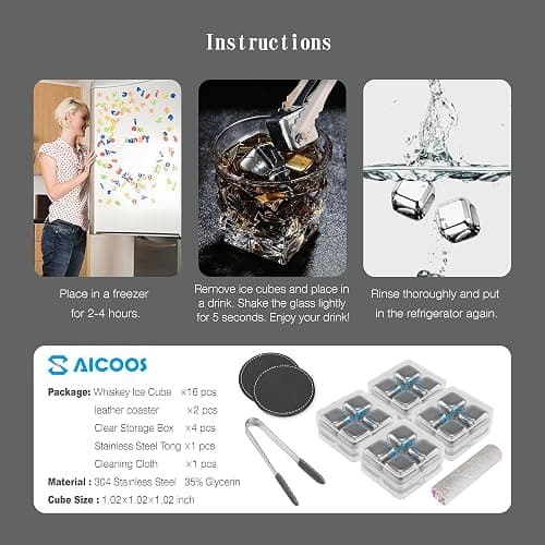16Pcs Stainless Steel Metal Ice Cubes Reusable - Metal Stones Ice Cube for Drinks, High Cooling Technology, for Beverage, Fathers Day Dad Gifts for Men Husband, Pack of 16X thumbnail 6