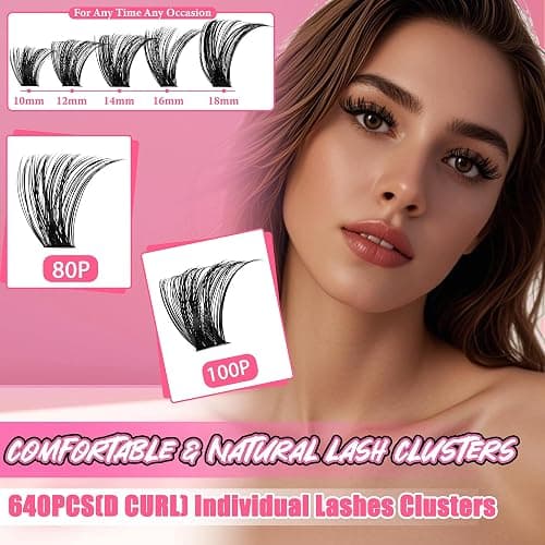Gmagictobo Lash Extension Kit Lash Clusters Kit 640Pcs Volume Eyelash Clusters C Curl Lashes Clusters DIY Cluster Eyelash Extensions With Lash Bond and Seal Lash Tweezers thumbnail 5