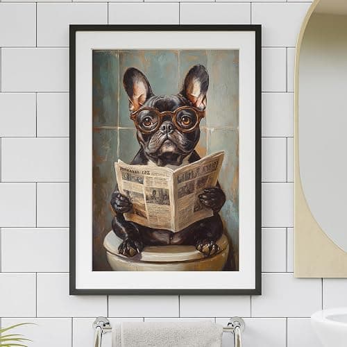 French Bulldog on Toilet Jigsaw Puzzle 1000 Pieces for Adults - Quirky Dog Reading Newspaper with Glasses - 1000pc Dog Bathroom Decor Puzzles (50x70cm / 19.685"x27.559") thumbnail 2