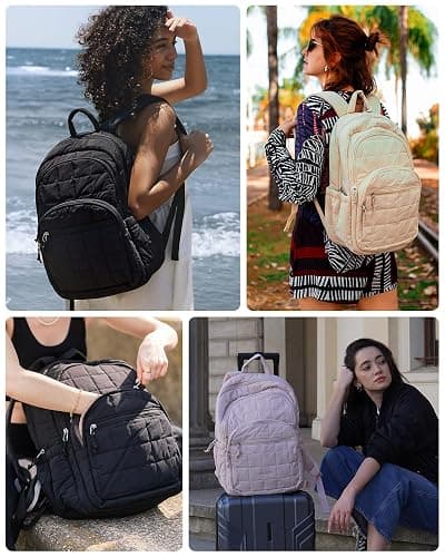 BAGSMART College Laptop Backpack, Travel Backpack for Women, Quilted Casual Daypack, Water-Resistant Bookbag for 15.6 Inch Laptop, Black - Black thumbnail 6