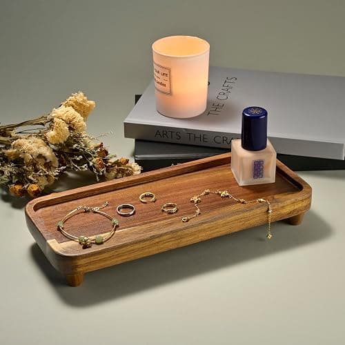 Janxin Bathroom Tray for Counter,Vanity Tray,Soap Dispenser Tray for Kitchen Sink, Kitchen and Home Decor (Acacia) thumbnail 2
