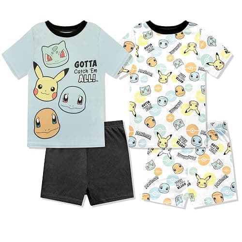 Boys 4 Piece Pajama Set - Mario, Sonic, Pokemon Snug-Fit Short Sleeve & Shorts Kids Sleepwear, Great For Summer - Official - Image 1