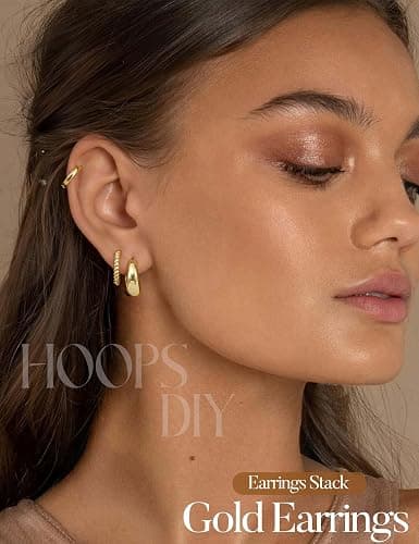 Jstyle Small Gold Hoop Earrings for Women Trendy 14K Gold Plated Huggie Earring Stacks Silver Hypoallergenic Huggie Earrings Set Dainty Chunky Cartilage Earring Sets for Multiple Piercing Jewelry Gift thumbnail 2