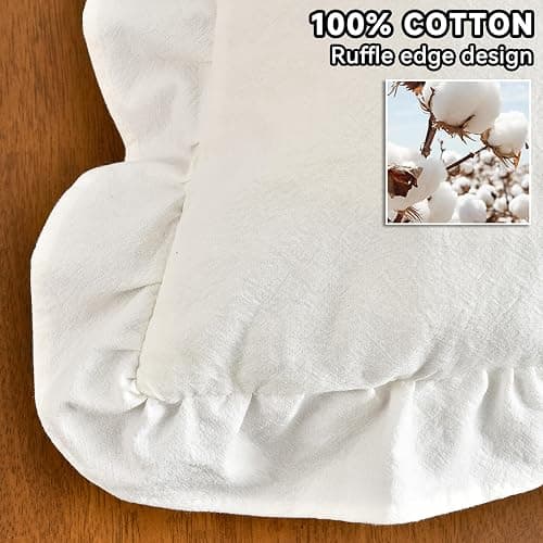 AmHoo Pack of 2 Throw Pillow Covers 100% Cotton Pre Washed Ruffle Decorative Pillowcase Cushion for Couch Sofa Bedroom 18 x 18-Inch Cream White thumbnail 2