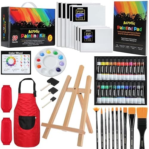 59pcs Acrylic Paint Set - Art Supplies Kit with 24 Non-Toxic Paints, Easel, Brushes, Canvas for Kids, Artists and Beginners, Red - Image 1