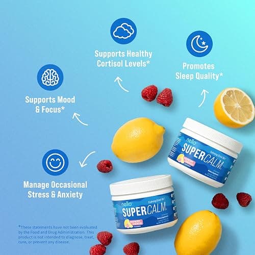 Nello Supercalm Powdered Drink Mix Tub, Cortisol Reducer*, Sleep Aid Supplement, L Theanine, Ksm-66 Ashwagandha, Magnesium Glycinate, Vitamin D 3, No Sugar, Non GMO, 30 Ct, Raspberry Lemonade thumbnail 3