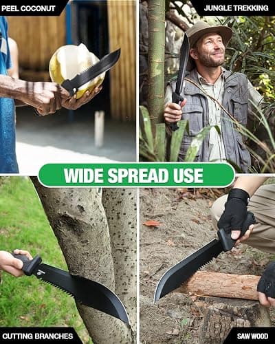 Mossy Oak 16" Heavy Duty Machete with Saw and Sheath | Sharp Dual-Edge Blade, Ergonomic Non-Slip Handle for Bushcraft, Outdoor Hunting, Garden Cutting and Yard Work thumbnail 6
