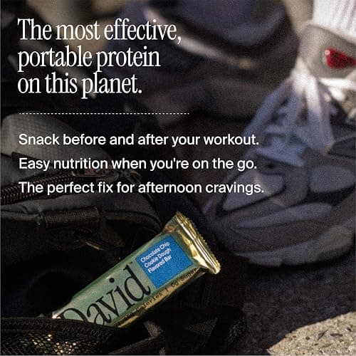 David High Protein Bars No Sugar - Sugar Free Protein Bars, Low Carb, Gluten Free - 28g of Protein, 150 Calories - David Bar On-The-Go Snack - Peanut Butter Chocolate Chunk Flavor, Pack of 12 thumbnail 7