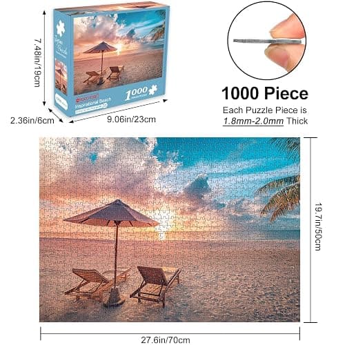 Rocorose 1000 Piece Jigsaw Puzzle, Inspirational Beach Puzzles for Adults and Families, Tropical Ocean Sunrise Sunset Scene Nature Puzzle, HD Quality Challenging Landscape Photo Puzzle Games thumbnail 2