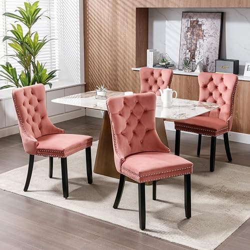 Beuiosda Pink Dining Chairs Set of 2 -Modern Velvet Upholstered Dining Chair with Ergonomic Tufted Backrest and Solid Wood Legs, Easy Assembly for Kitchen, Dining Room, Living Room, Restaurant thumbnail 5