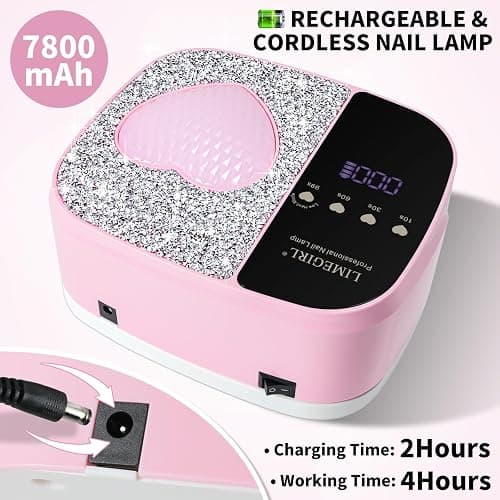 LimeGirl Cordless Nail Dryer for Gel Polish, UV LED Nail Lamp with Fast Curing UV Light & 4 Timer Settings, Portable Rechargeable Gel Lamp Nail Art Tool for Manicure Pedicure at Home & Salon (Pink) - Pink thumbnail 4