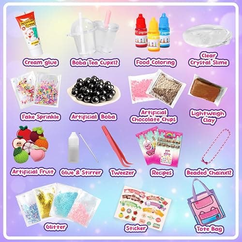Trubic 46PCS Slime Boba Tea Making Kit for Girls ages 8-12, DIY Pretend Play Food Toys, Bubble Tea Cups/Bag/Clear Slime/Add-ins, Making Miniature Food, Christmas Party Favors Gift for Kids 6 7 9 10 11 thumbnail 6