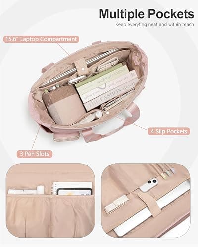Marscamd Teacher Tote Bag for Work with 10 Pockets, 15.6" Laptop Water-Resistant Bag with Crossbody Strap for Women, College thumbnail 4