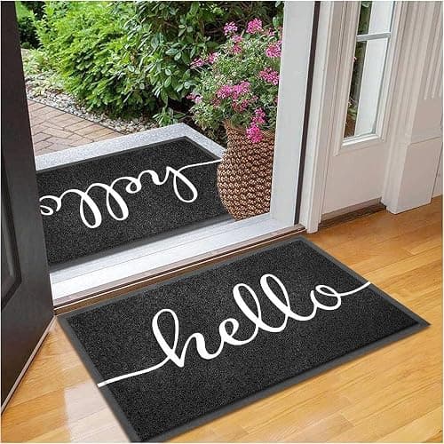 EARTHALL Door Mat 2-Pack Outside Inside Hello Doormat 30"x17.5" Durable Floor Mat Non Slip Mat Ultra Absorb Mud Easy Clean Front Doormat for Garage, Entryway, Patio, High Traffic Areas, Black - 1'6" x 2'6" (Rectangular) - 2pack Hello - Image 1