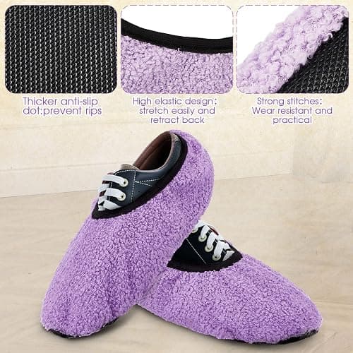 Zhanmai 2 Pairs Women Bowling Shoe Cover Fuzzy Non Slip Shoes Protector | Purple and Rose Red, Reusable Shoes Covers, Soft Protector for Sport Floor Protection Bowling Alley, Women Adults thumbnail 6