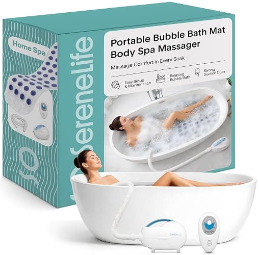 Portable Spa Bubble Bath Massager - Thermal Spa Waterproof Non-slip Mat with Suction Cup Bottom, Motorized Air Pump & Adjustable Bubble Settings - Remote Control Included - Serenelife PHSPAMT22 - Image 1