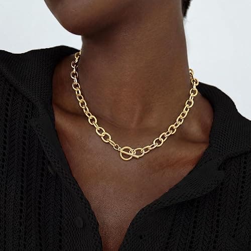 CHESKY 14K Gold Plated Chunky Necklace for Women, Trendy Toggle Clasp | Statement Pendant Necklace, Layered Paperclip Chain, Toggle Clasp Design, Thick Gold Chain, Non Tarnish Everyday Jewelry thumbnail 2
