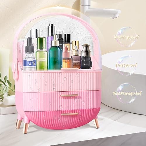 Ptesly Teen Girls Gift Makeup Organizer,Skincare Organizer Jewelry Storage,Cosmetics Storage and Display Case,Make Up Holders and Organizers for Countertop,Bathroom Organizer (Triple Pink) thumbnail 6