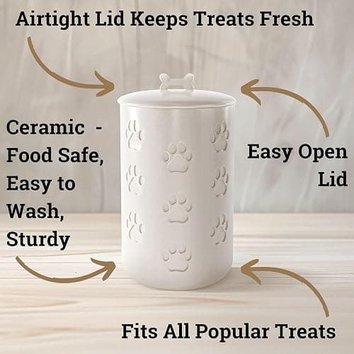 Dog Treat Container Airtight - 5 Inch Wide x 9 Inch Tall Ceramic Dog Treat Jar for Kitchen Counter with Airtight Lid - 7 Cup Capacity Pet Treat Container - Cute Doggie Cookie Jar - Big Treats Canister thumbnail 4