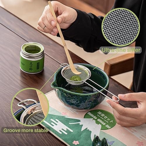 Clay&Fire Matcha Whisk Set，9 Pcs Ceramic Matcha Set, 15 OZ Matcha Bowl with Spout and Whisk for Friend, Ideal Gift for Matcha Lover（Starry） thumbnail 4