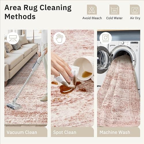 Soalmost Washable Area Rug 8x10, Large Soft Rugs for Living Room Vintage Area Rugs for Bedroom Dining Room Non-Slip Stain Resistant Pink Under Table Rug thumbnail 4