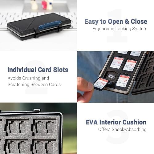 36 Slots Memory Card Case Water-Resistant Anti-Shock Memory Card Wallet for 24 Micro SD SDXC SDHC TF Cards and 12 SD SDXC SDHC Cards | Compact Micro SD Card Holder Wallet for 24 Micro SD SDXC SDHC TF Cards and 12 SD SDXC SDHC Cards, Ergonomic Locking Systerm thumbnail 5