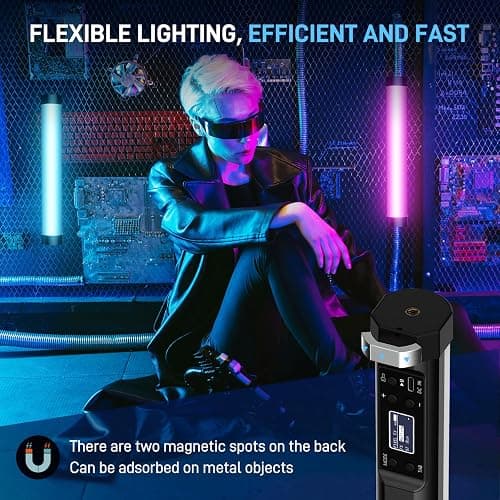 GVM RGB Tube Light with Spotlight, Magnetic Handheld Photography Light, Full-Color LED Stick Light 2000K-10000K CRI97+ Video Light with 3300mAh Built-in Battery, 6 Pixel Effects 12 Lighting Scenes thumbnail 3