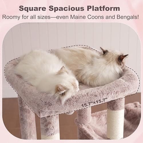 Heybly Heavy Duty Cat Tree, Tower for Indoor Cats Large Adult, Tall Cat Condo House with Extra-Large Baseboard, Multi-Level Plush Furniture with Scratching Posts, Hammock,Toy Balls,Muchroom HCT026MU thumbnail 3