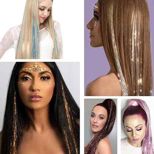 Hair Tinsel Kit (48 Inch, 24 Colors, 6000 strands), Tinsel Hair Extensions with Tools, Heat Resistant Glitter Hair Tinsel Kit for Women Hair Accessories thumbnail 5