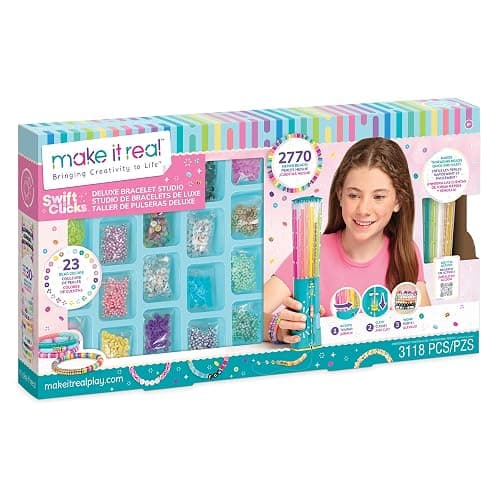 Make It Real Swift Clicks Deluxe Bracelet Studio - Create Colorful Friendship Bracelets with Swift Clicks Deluxe Design Tool - Includes Beads and Charms - Image 1