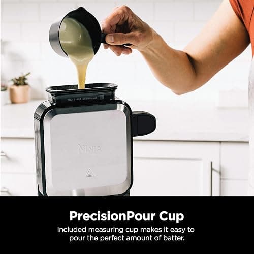 Ninja Belgian Waffle Maker Pro, 5 Shade Settings, Black/Silver, BW1001 | Vertical design, NeverStick coating, Precision-pour cup, Recipe guide, Dishwasher-safe parts thumbnail 7