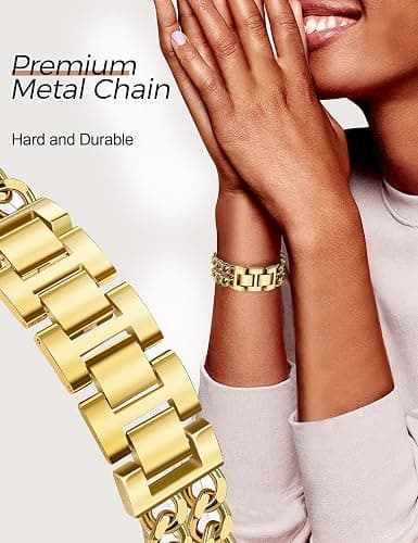 JR.DM Gold Watch Bands for Women Compatible with Apple Watch 38mm 40mm 41mm 42mm (S10/11) Adjustable Metal Band Cowboy Steel Chain Bracelet for iWatch Series1/2/3/4/5/6/7/8/9/10/11 SE 3/2/1 (No Case) thumbnail 2