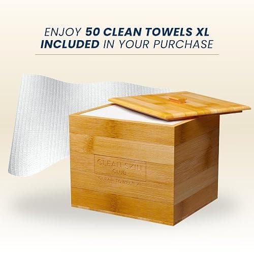 Clean Skin Club Luxe Bamboo container with Cover, includes 50 Clean Towels® XL Original disposable face towels thumbnail 5