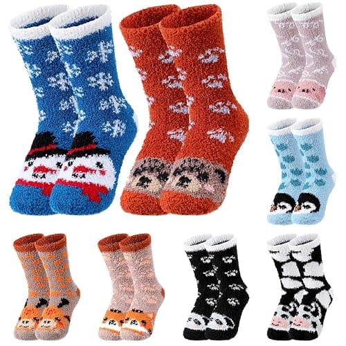 Yearntown 8 Pair Fuzzy Sock for Women Unisex Cozy Fluffy Soft Sleep Socks for Winter Sports Outdoor Christmas Gifts - Image 1