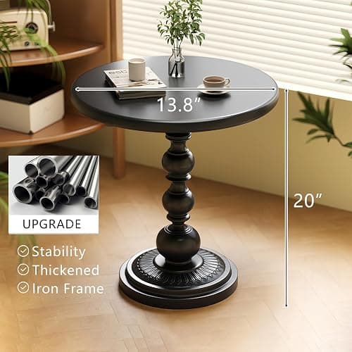 Funecy Metal Small End Table,Vintage Matte Black Round Side Table Nightstand for Bedside or Sofa,Small Accent Pedestal Table for Living Room Corners Bedroom Patio and bar (Matte Black) thumbnail 3