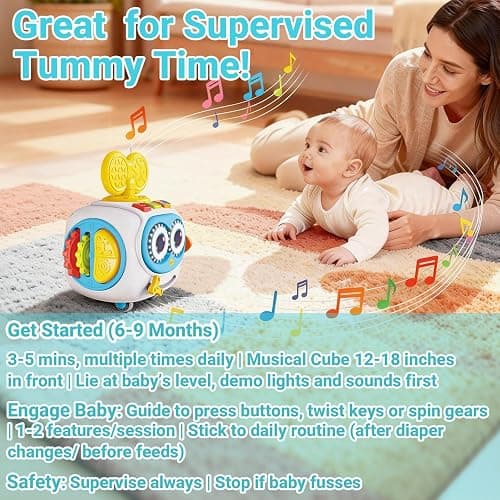 MoraBaby Robot Musical Busy Cube for Toddlers 1-3 Years Old | Montessori 6-in-1 Activity Toys for 1+ Years Old, Lights & Sounds, Wheels for Tummy Time & Crawling, Baby Boy & Girl Gifts thumbnail 5