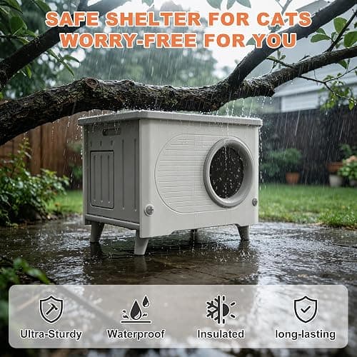 WOWOTOZN Outdoor Cat House Weatherproof,Heavy-Duty Feral Cat Shelter with Escape Door&PET Door Flap,Elevated Stackable for Yard,Porch&Barn,All Seasons with Soft Cushion thumbnail 2